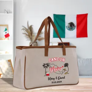 Personalized Name Date Mexico Cotton Canvas Tote Bag Custom Cancun Trip Bag Mexico Wedding Welcome Bag Party Favor Bags (MXTB1005)