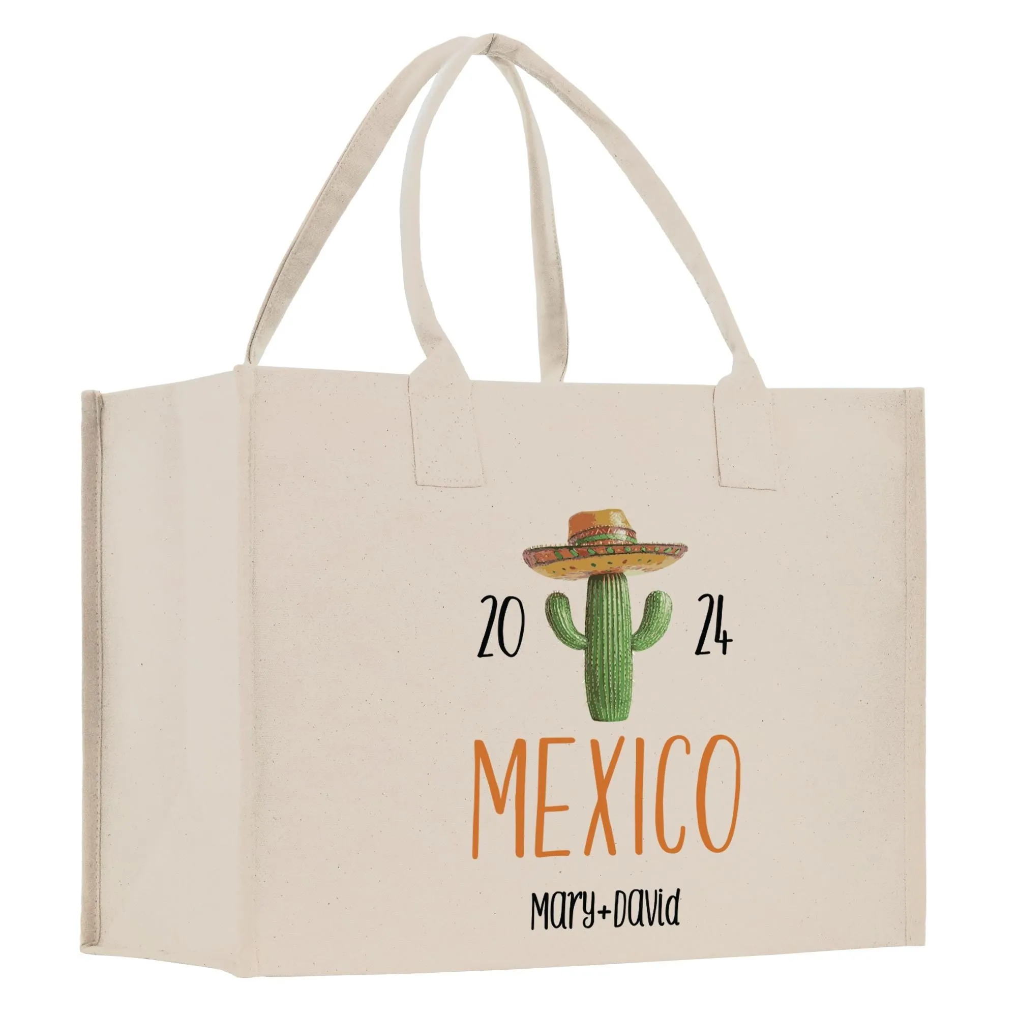 Personalized Name Date Year Mexico Cotton Canvas Tote Bag Custom Cancun Trip Bag Mexico Wedding Welcome Bag Party Favor Bags (MXTB1009)