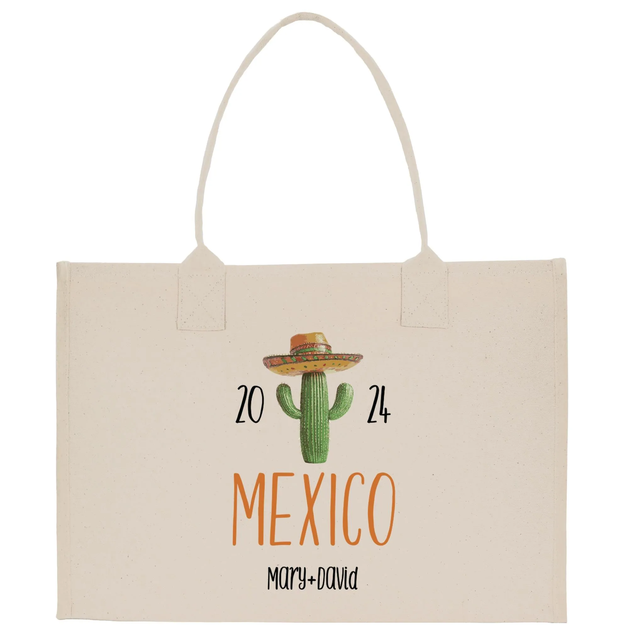 Personalized Name Date Year Mexico Cotton Canvas Tote Bag Custom Cancun Trip Bag Mexico Wedding Welcome Bag Party Favor Bags (MXTB1009)