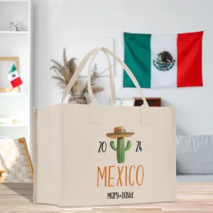 Personalized Name Date Year Mexico Cotton Canvas Tote Bag Custom Cancun Trip Bag Mexico Wedding Welcome Bag Party Favor Bags (MXTB1009)