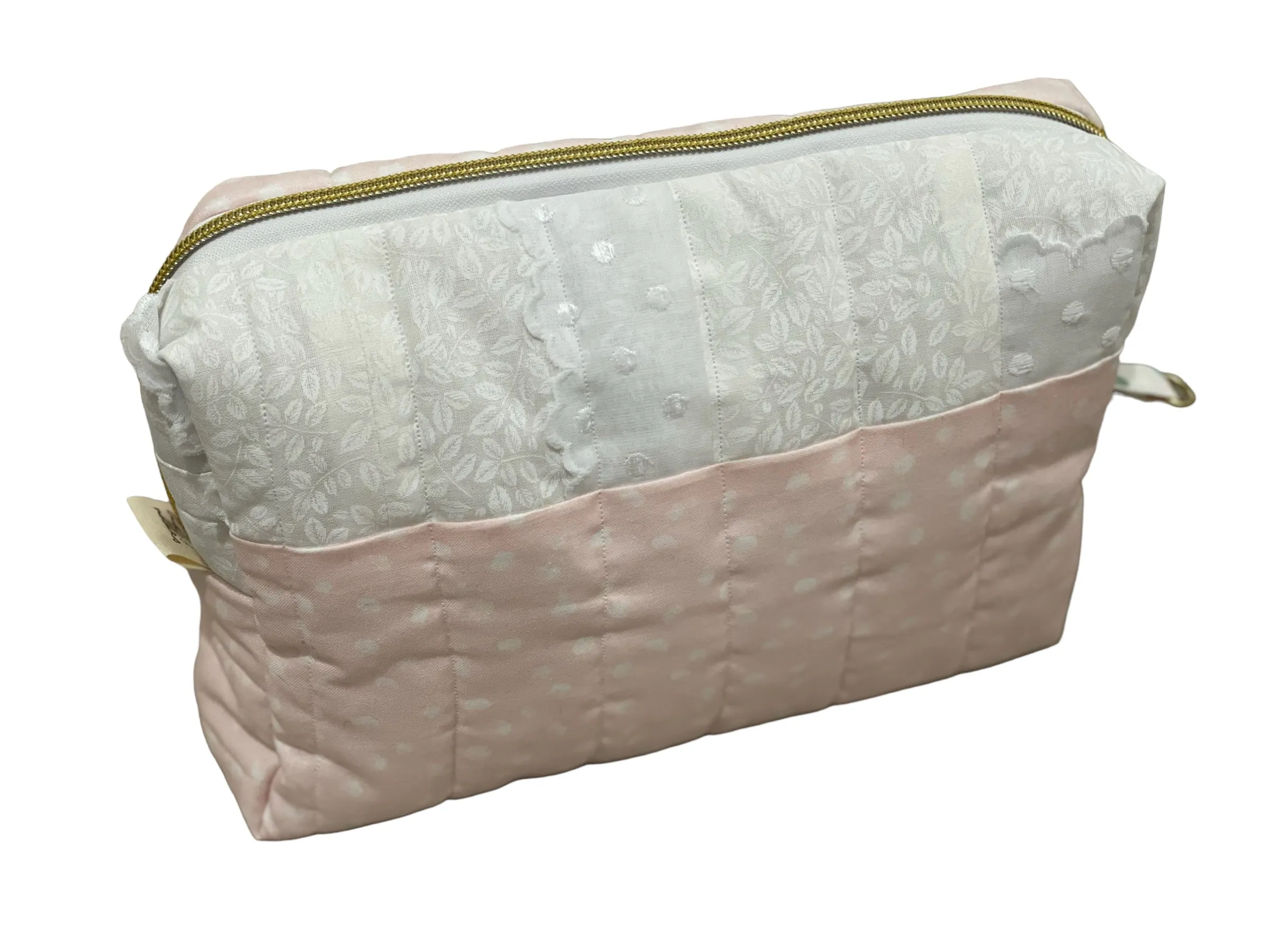 Pink dot & white patchwork detail cosmetic bag