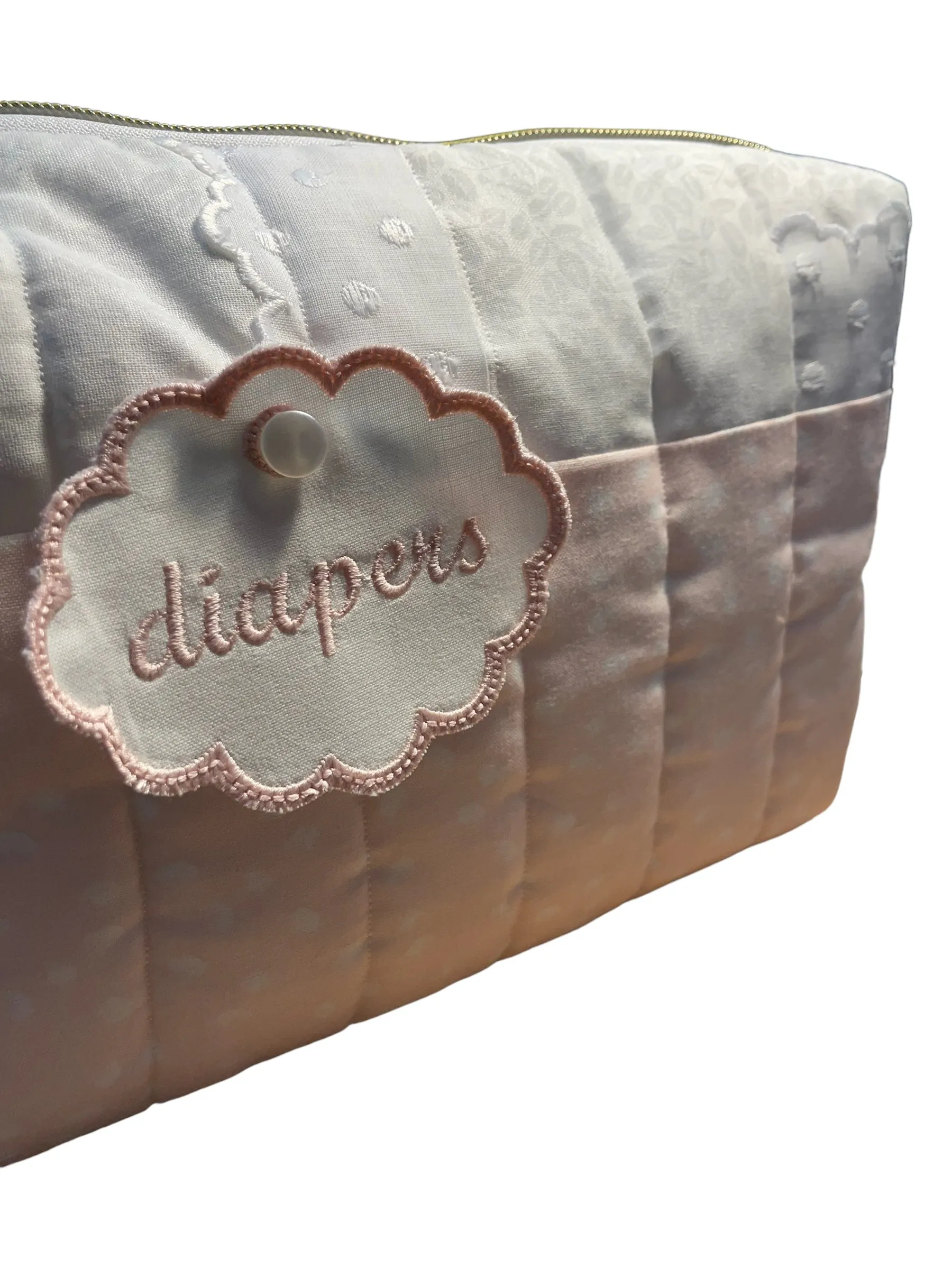 Pink dot & white patchwork detail cosmetic bag