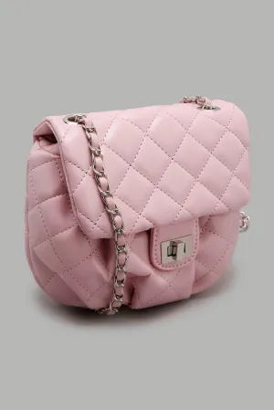 Pink Quilted Cross Body Bag