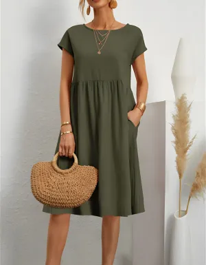 Plain Round Neck Short Sleeve OL A Line Dresses
