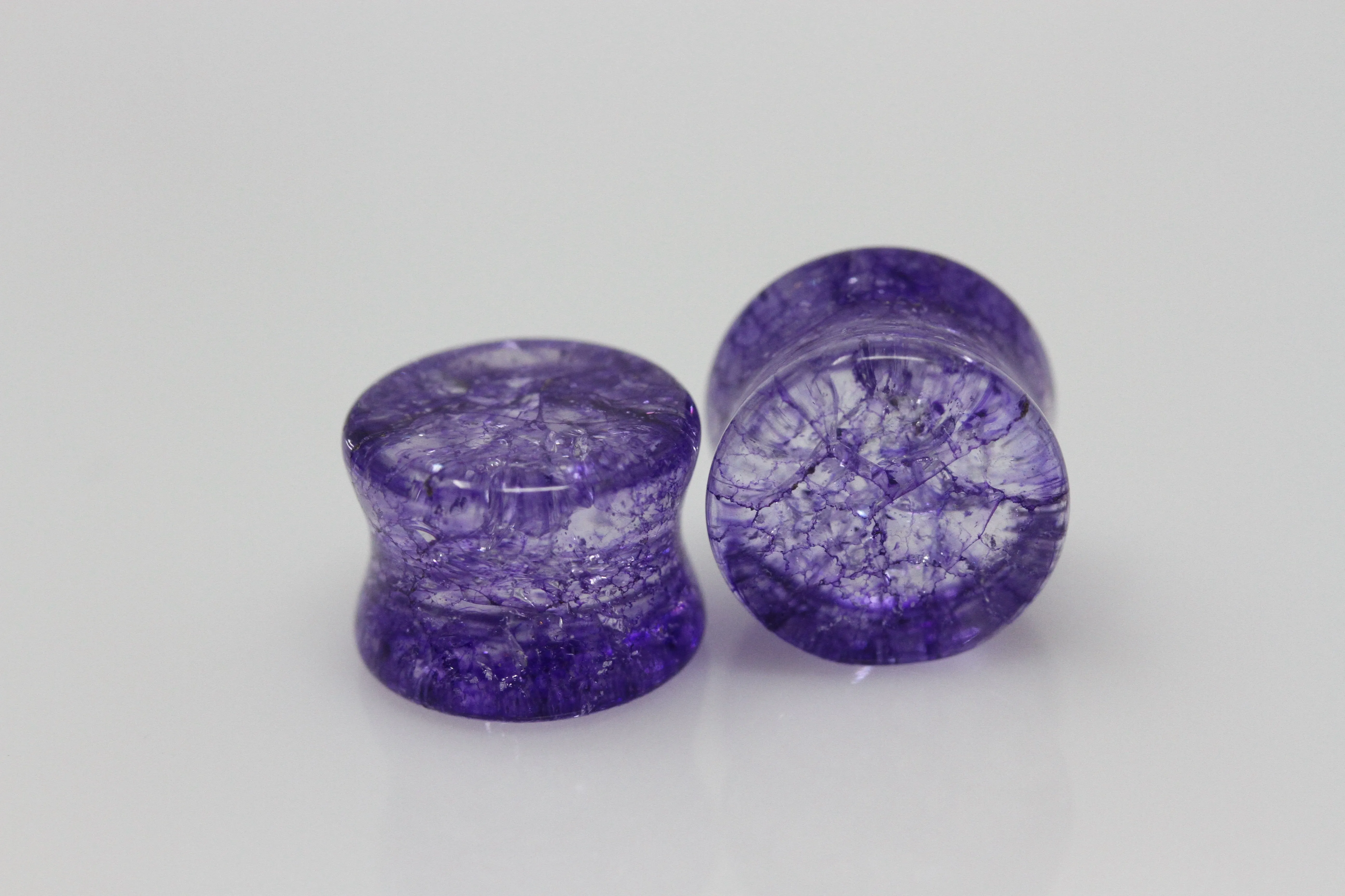 Purple Shattered Glass Plugs for stretched ears (Pair) - PH114
