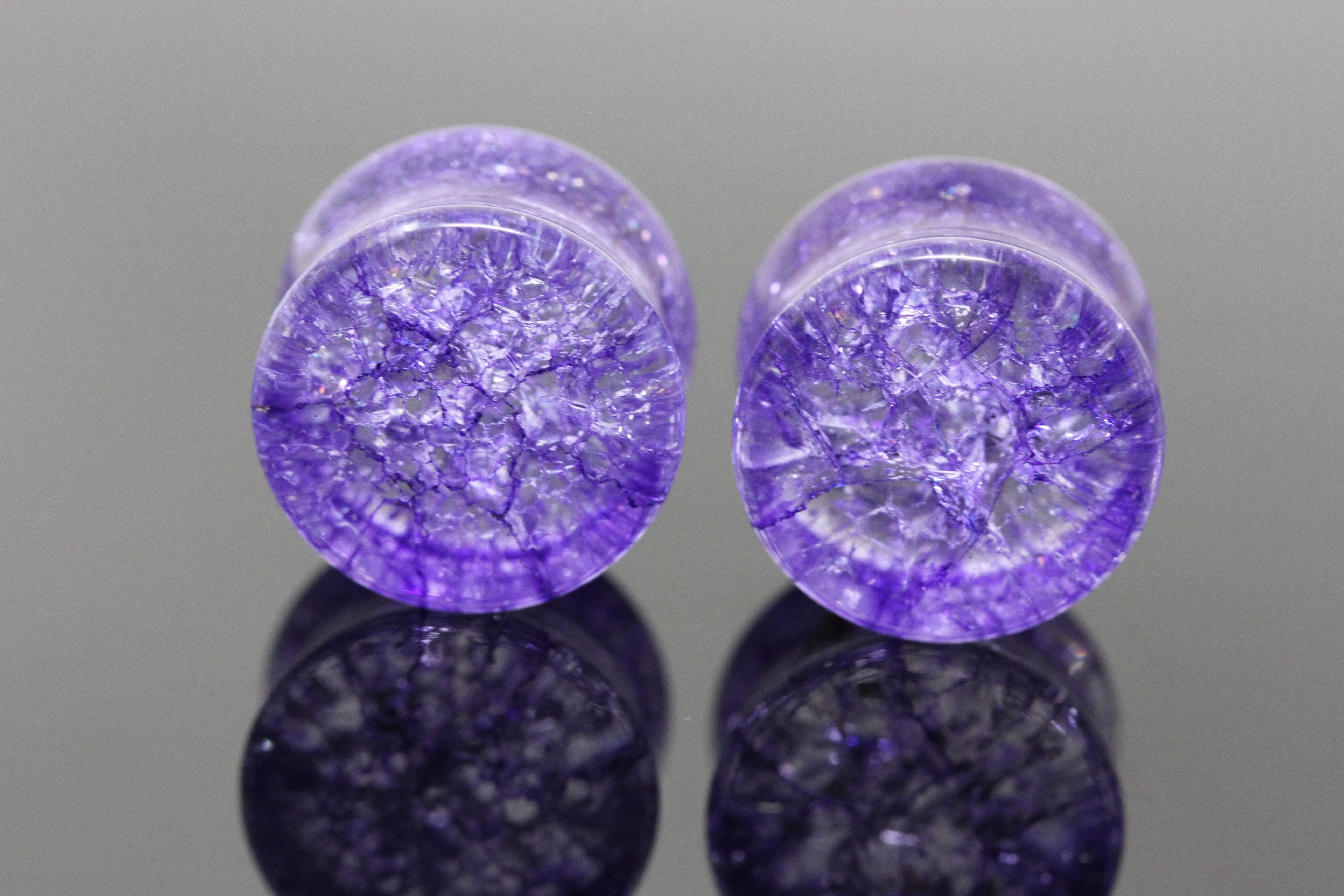 Purple Shattered Glass Plugs for stretched ears (Pair) - PH114