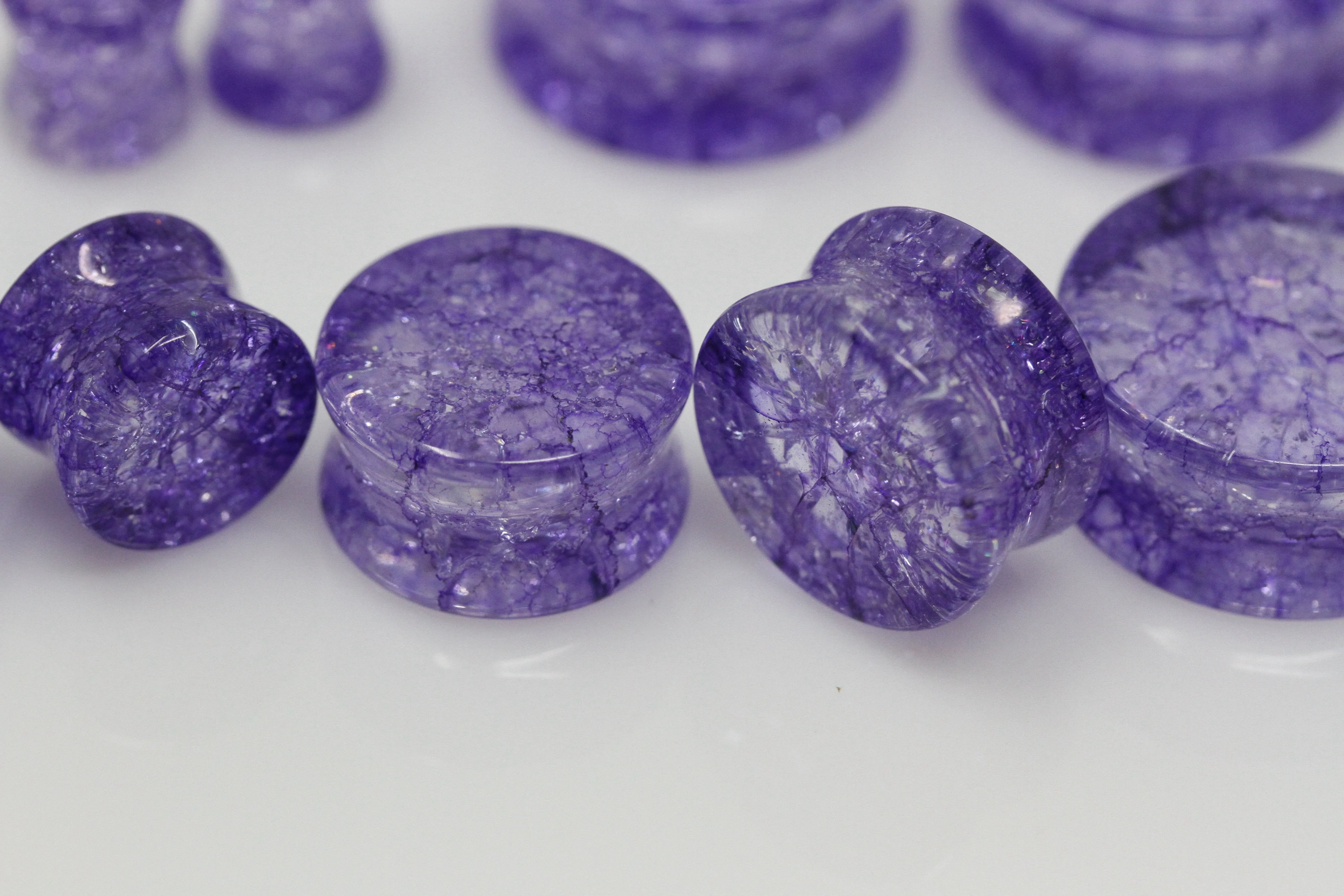 Purple Shattered Glass Plugs for stretched ears (Pair) - PH114