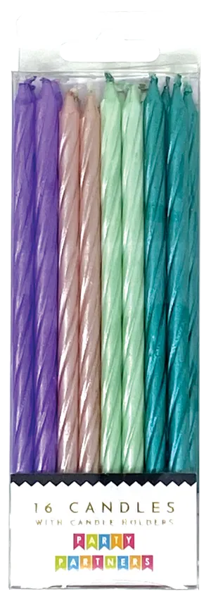 Purple/Teal Pearl Spiral Candle Set | 16ct