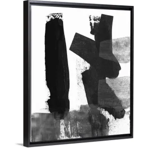 "Black and White Brush Stroke VII" Black Float Frame Canvas Art - Multi
