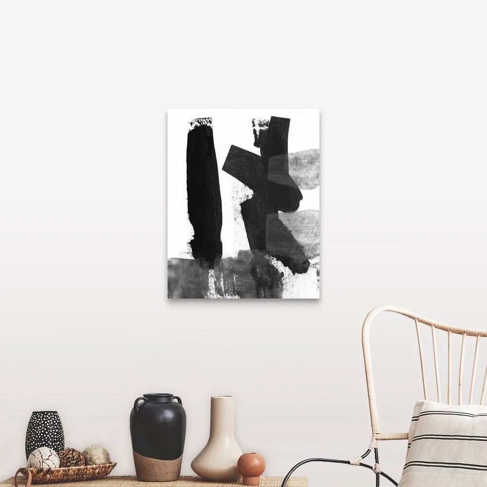 "Black and White Brush Stroke VII" Canvas Wall Art