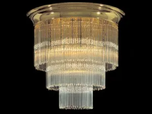 Round Gold Ceiling Light With Clear Glass Rods