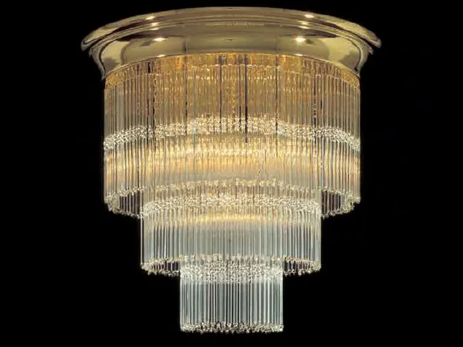 Round Gold Ceiling Light With Clear Glass Rods