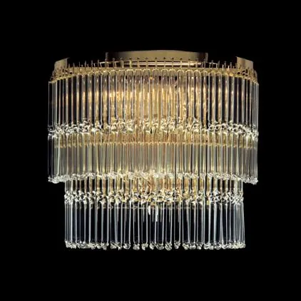 Round Gold Ceiling Light With Clear Glass Rods