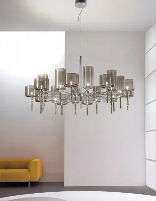 Round Grey, Red And Crystal Sp20 Chandelier From Axo Light