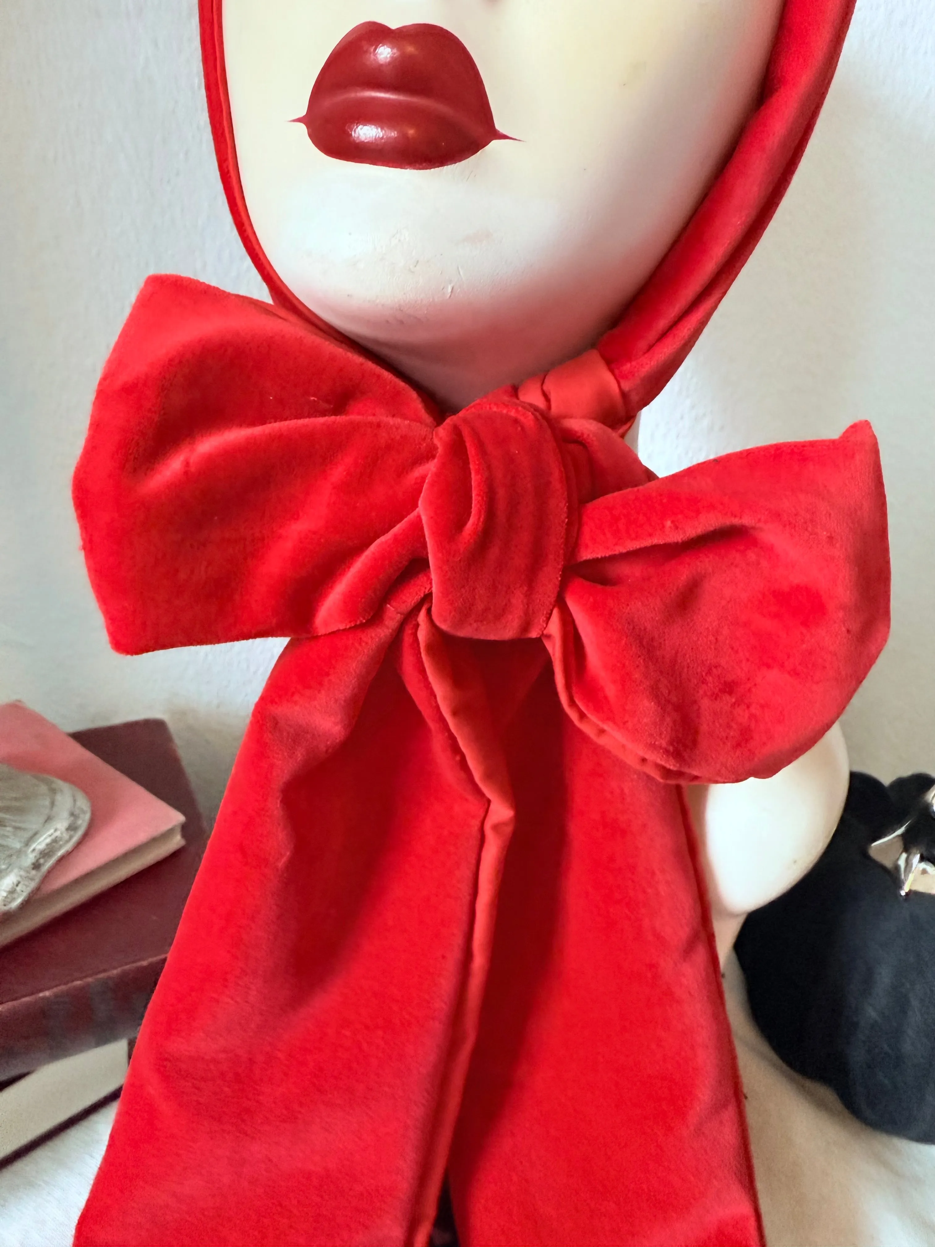 SARAH SPROUT COLLECTION: ‘Little Devil’ Vintage Devil Horns Headband in Bright Red Velvet (made to order)