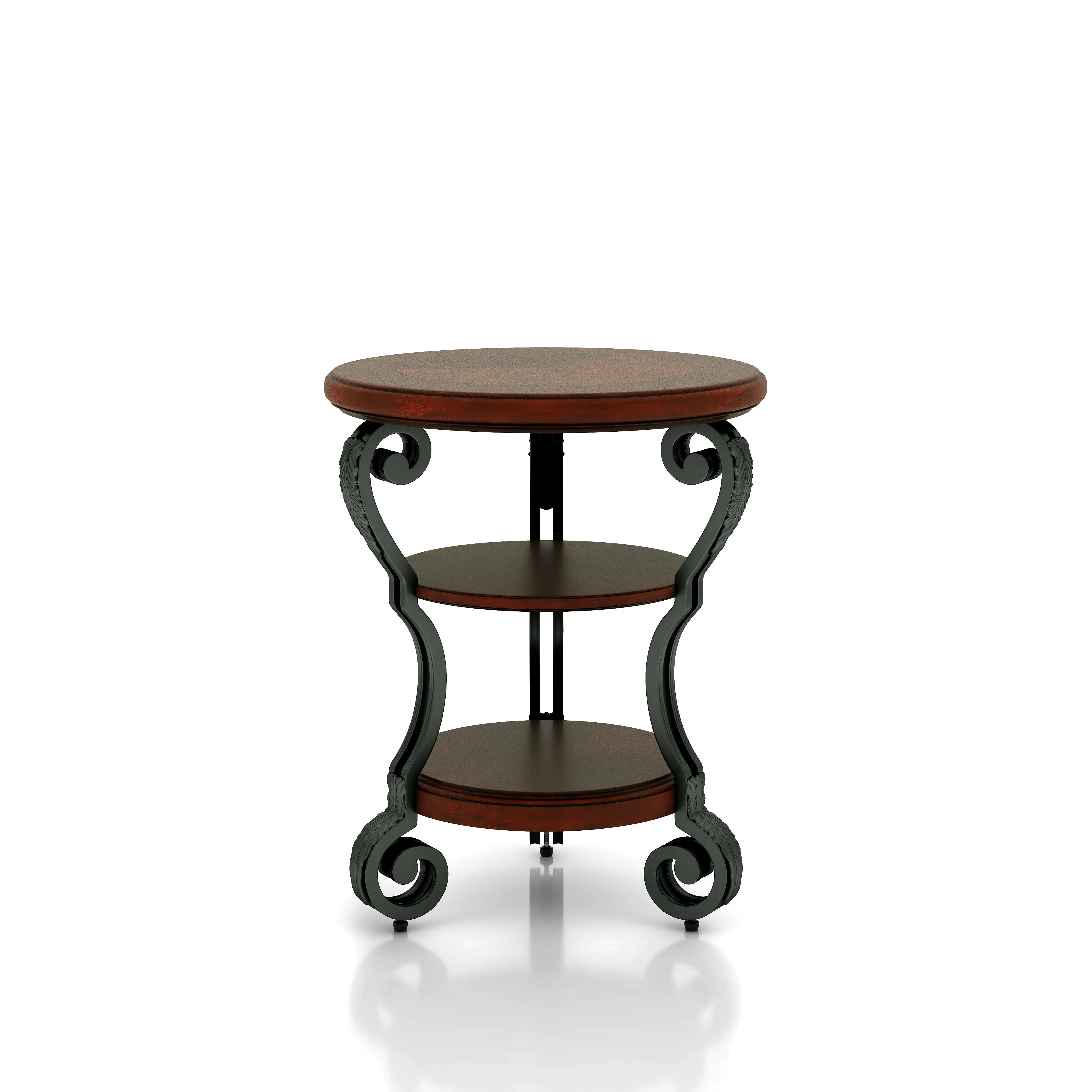 Selina Brown Cherry and Curved Metal 3-Tier Round Side Table