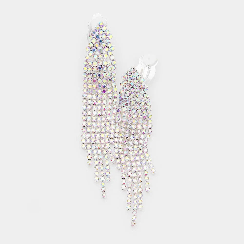 SERAFINA - AB Rhinestone Dangle Clip On Earrings