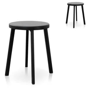 Set of 2 - James 46cm Wooden Seat Low Stool - Full Black