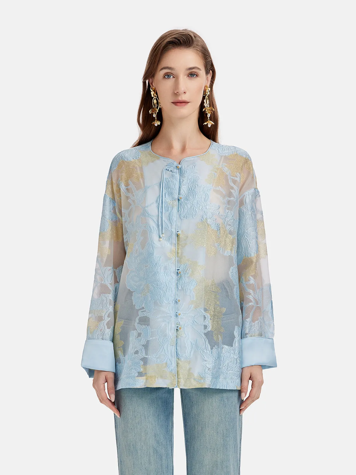Silk Jacquard Embroidered Cardigan