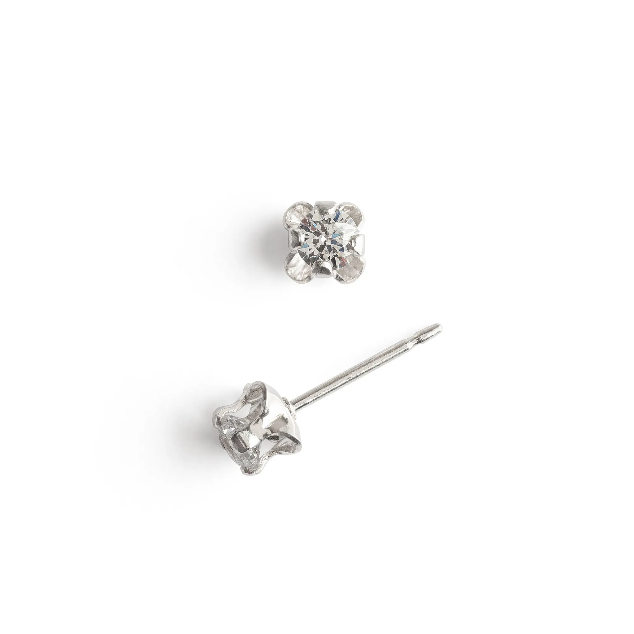 Silver Clover Micro Crystal Stud Earrings