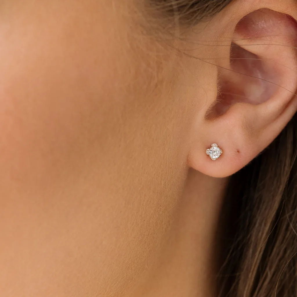 Silver Clover Micro Crystal Stud Earrings