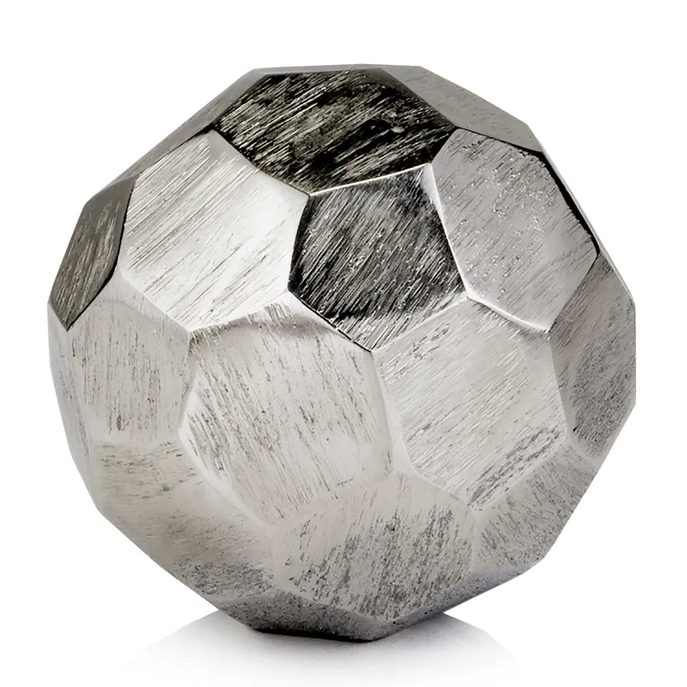 Silver Facetado Sphere, Filler, Abstract, Modern, Aluminum, Rough, Texture, Circle, Sculpture, Home, Office, Desk, Tabletop, 4" x 4" x 4"