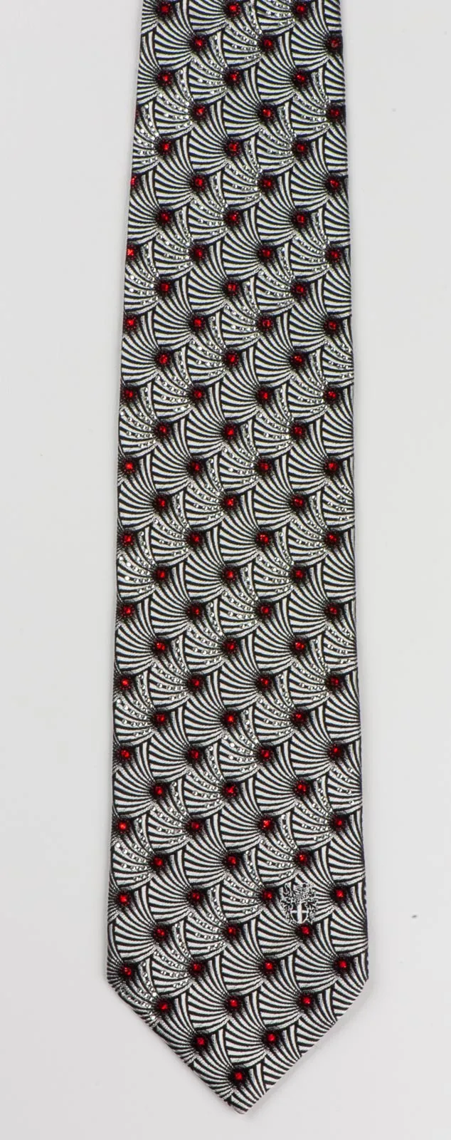 Silver Geometric Pattern On Black Silk Neck Tie With Rhinestones