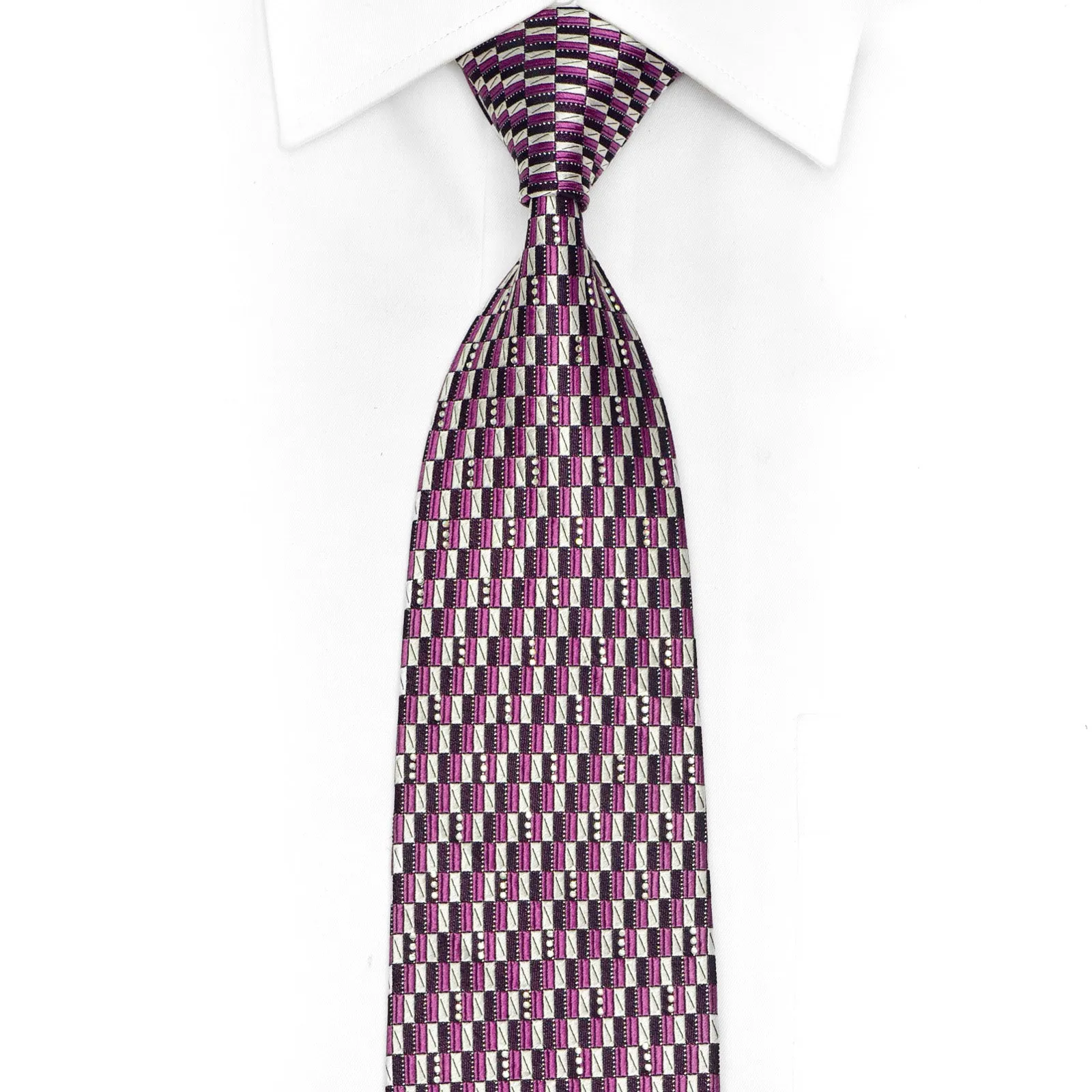 Silver Purple Black Geometric Rhinestone Tie With Sparkles