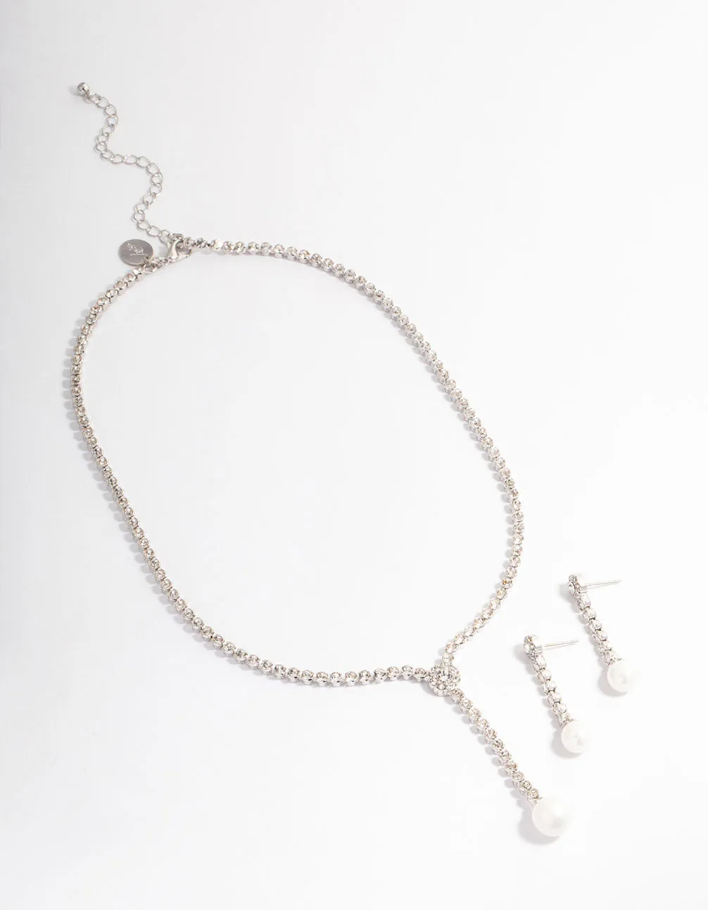 Silver Round Cup Chain Pearl Earring & Necklace Jewellery Set