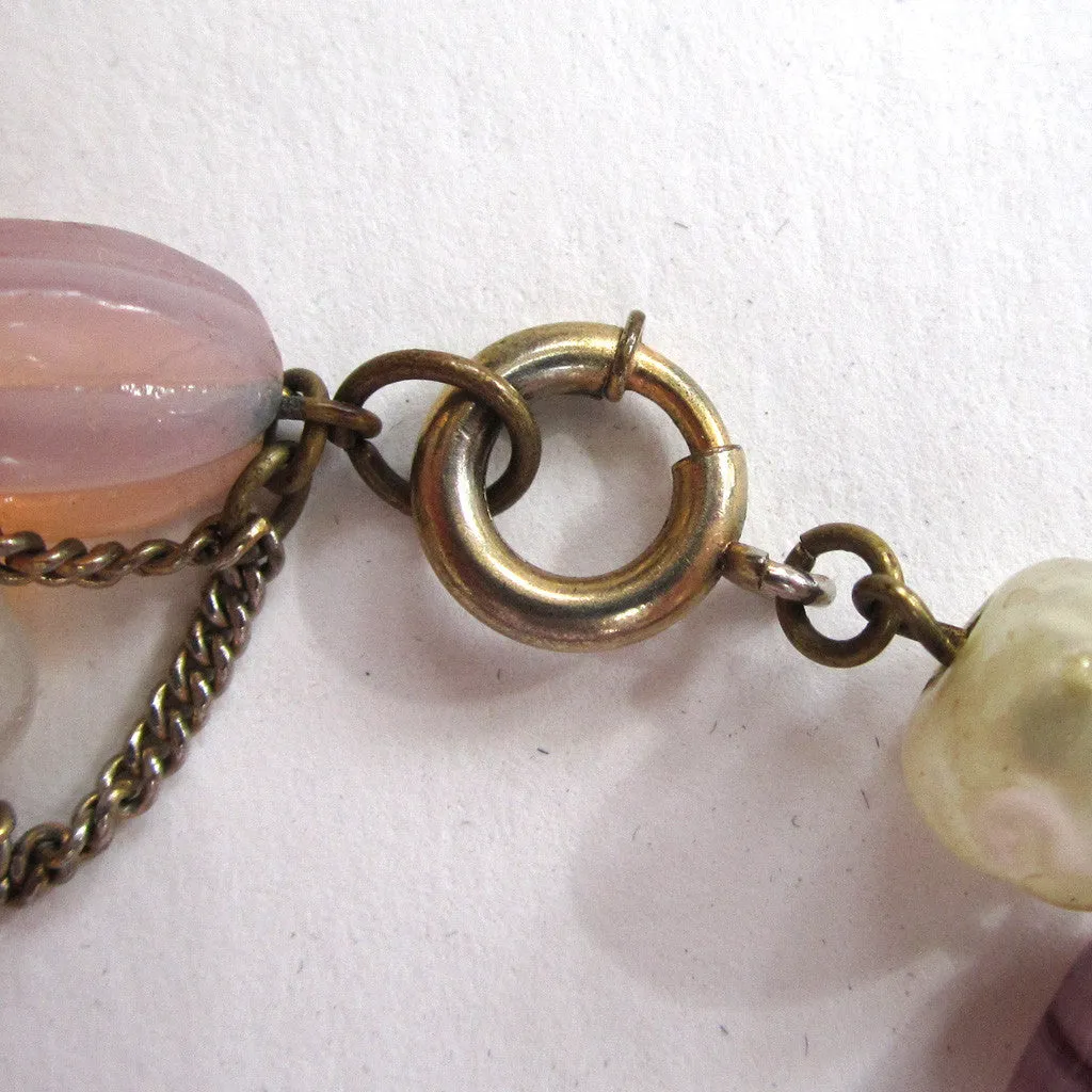 Silver-tone Faux Pearl and Pastel Glass Bracelet