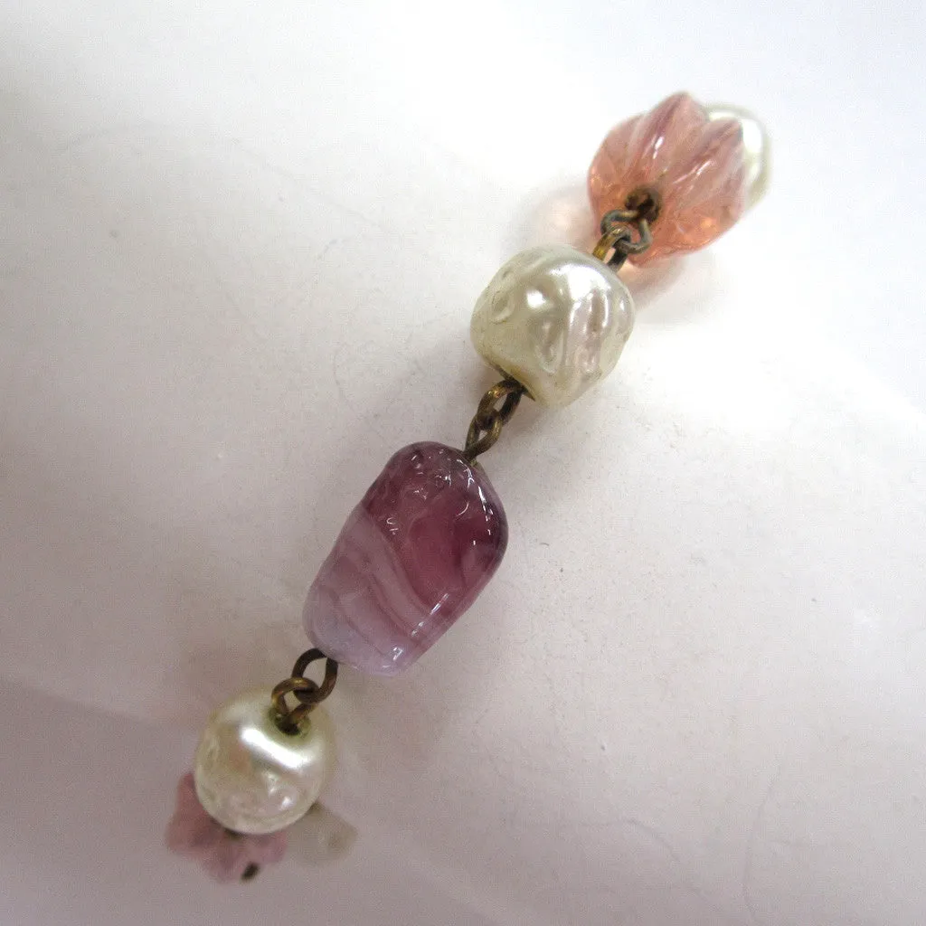 Silver-tone Faux Pearl and Pastel Glass Bracelet