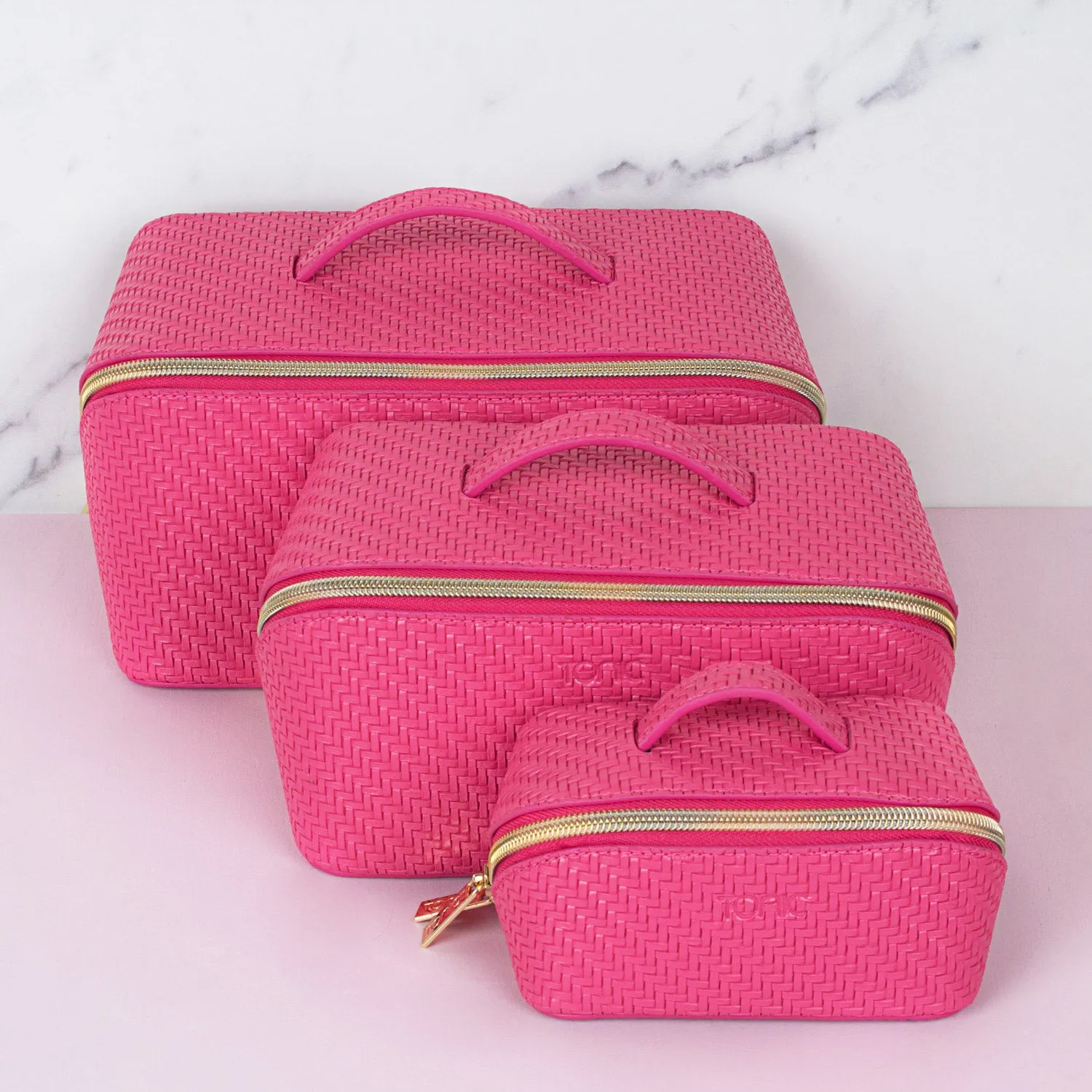 Small Beauty Bag - Herringbone Raspberry