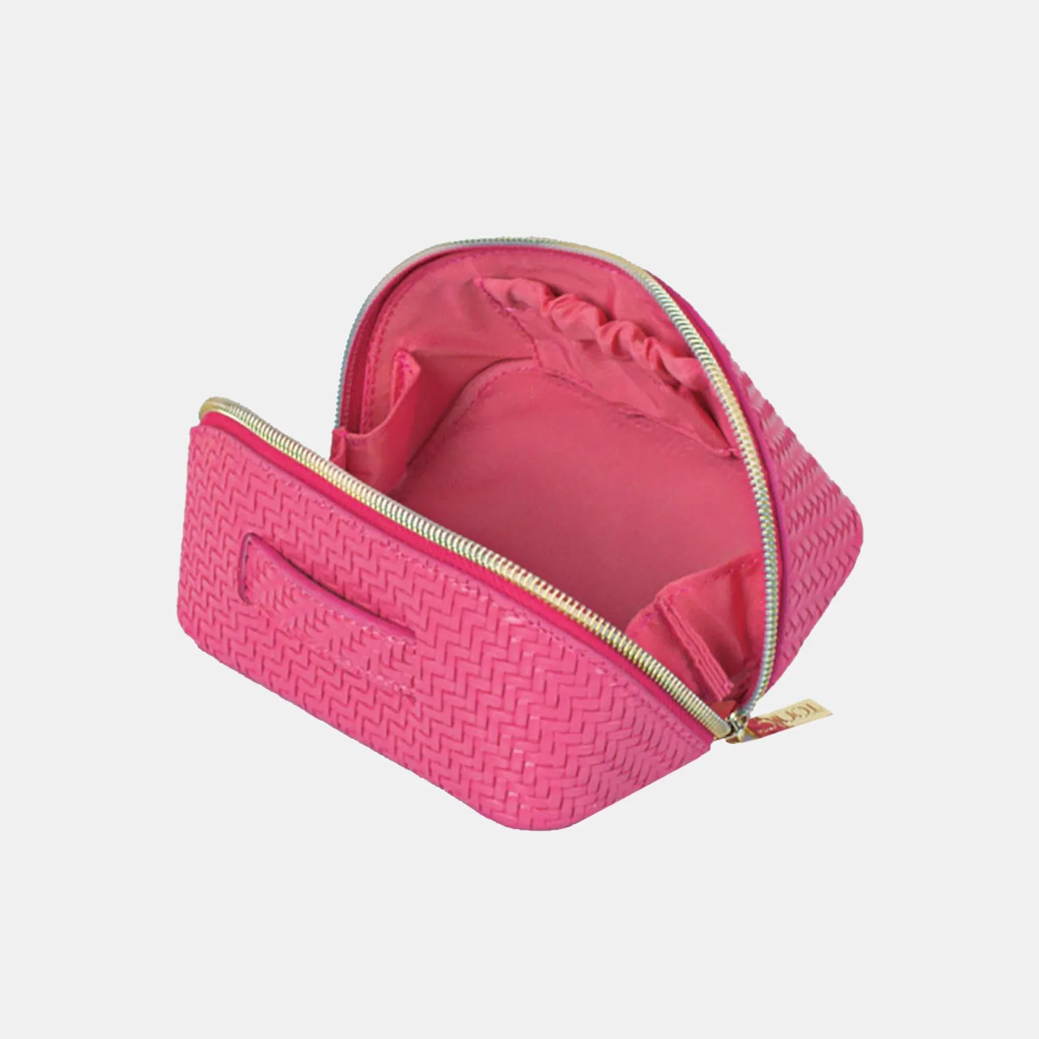Small Beauty Bag - Herringbone Raspberry