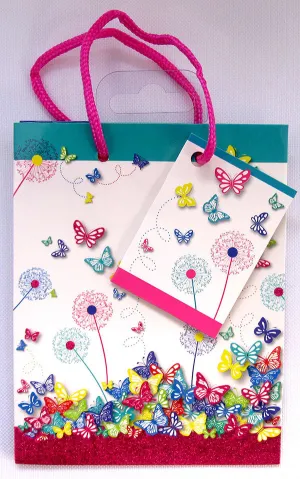 Small Glitter Pink Butterfly Gift Bag
