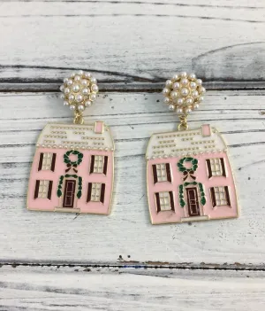 Song Lily Pink Xmas House Earrings