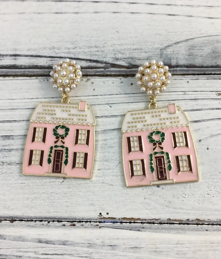 Song Lily Pink Xmas House Earrings