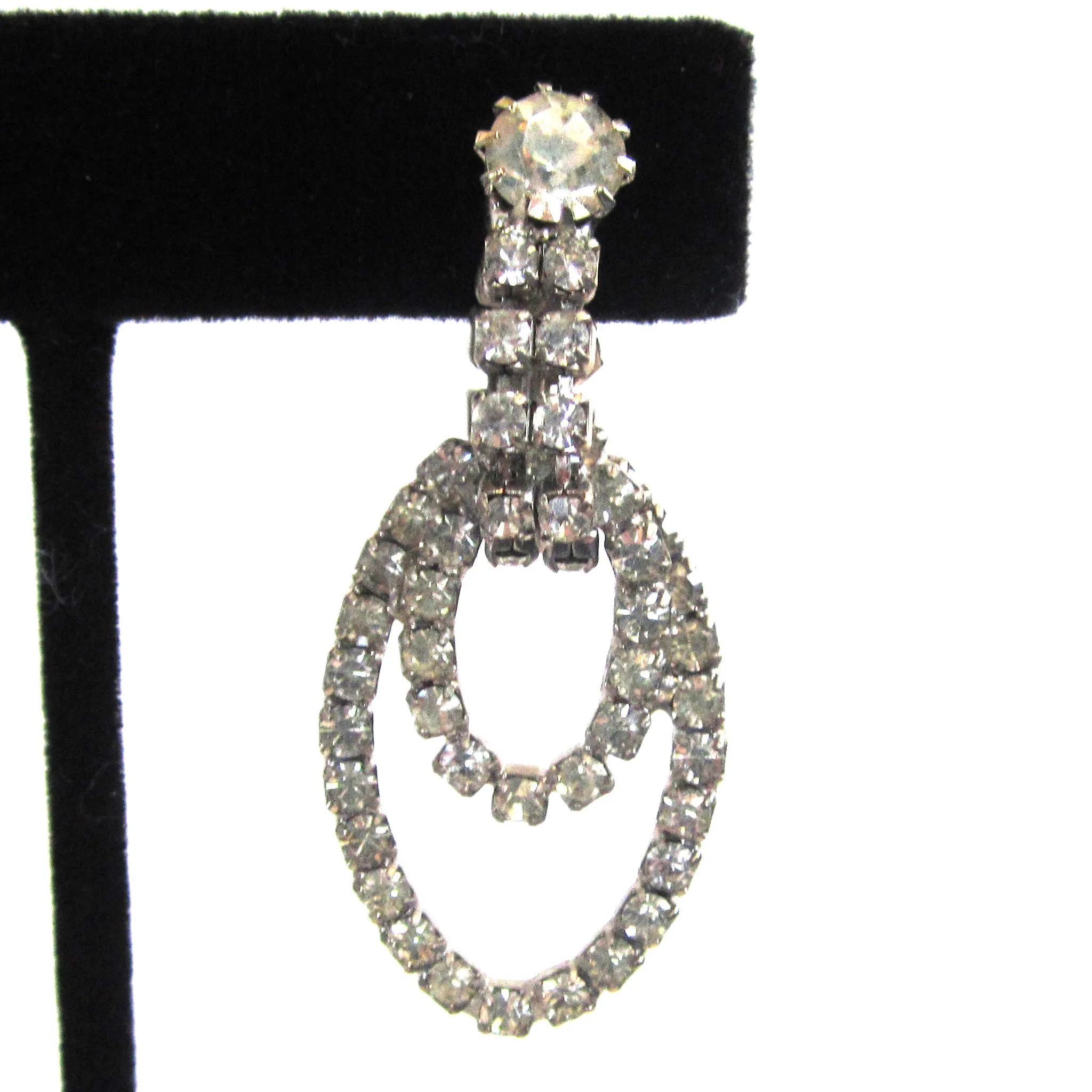 Sparking Silver-Tone Rhinestone Double Hoop Earrings