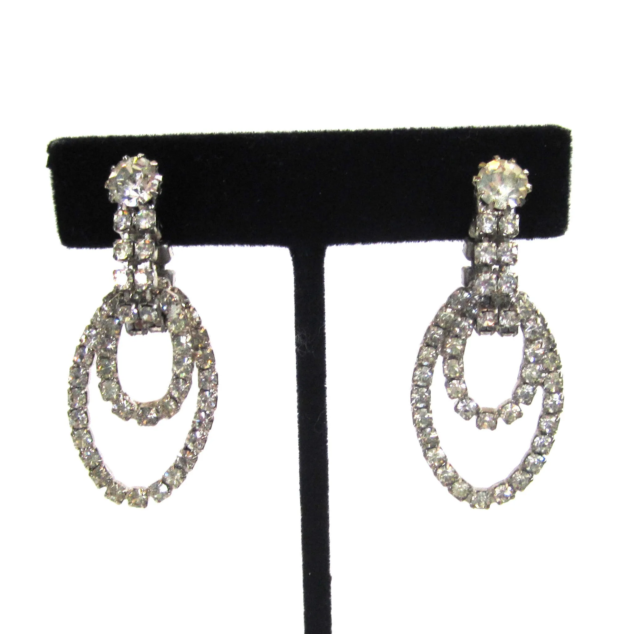 Sparking Silver-Tone Rhinestone Double Hoop Earrings