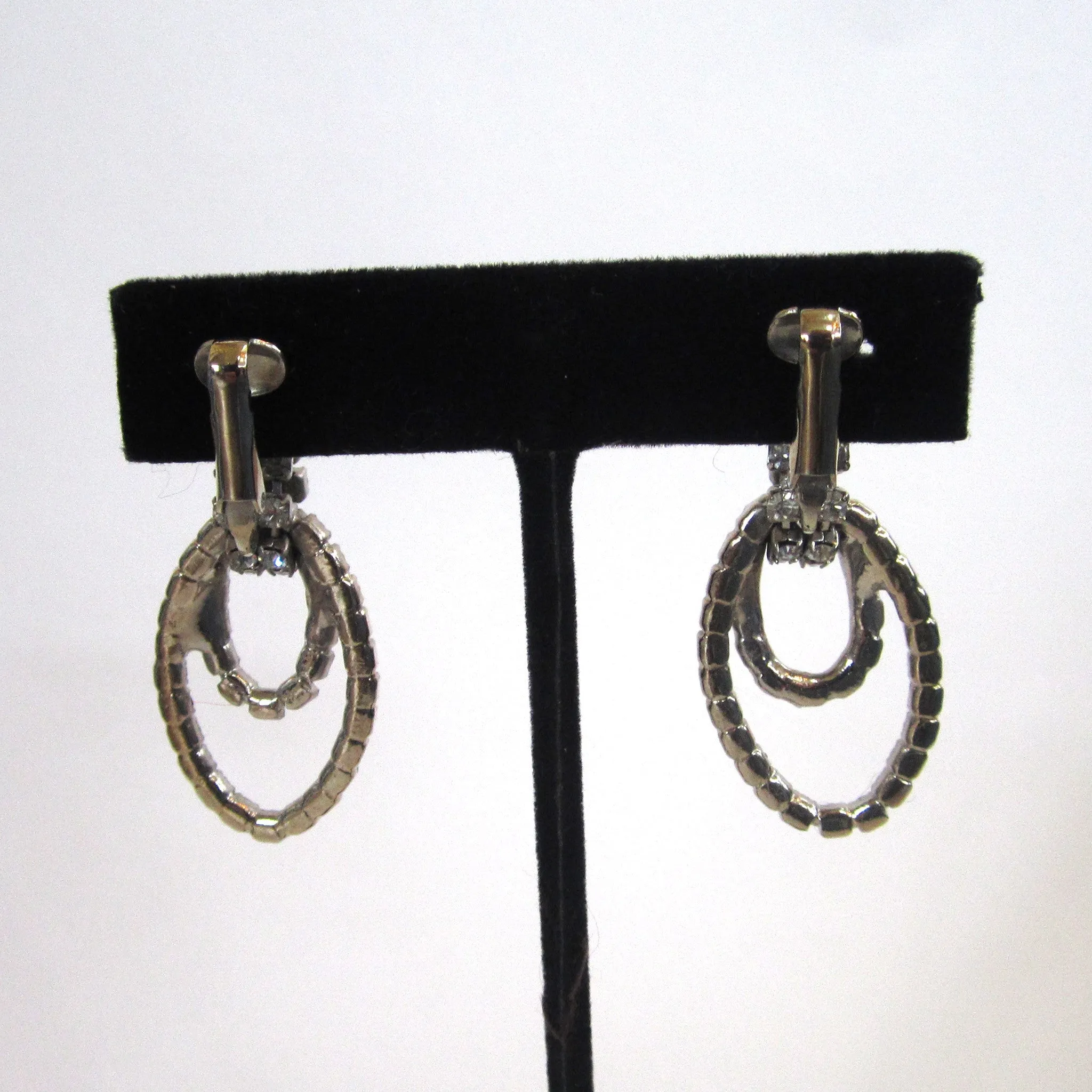 Sparking Silver-Tone Rhinestone Double Hoop Earrings