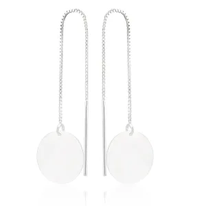 Sterling Silver Plain Disc Threader Earrings