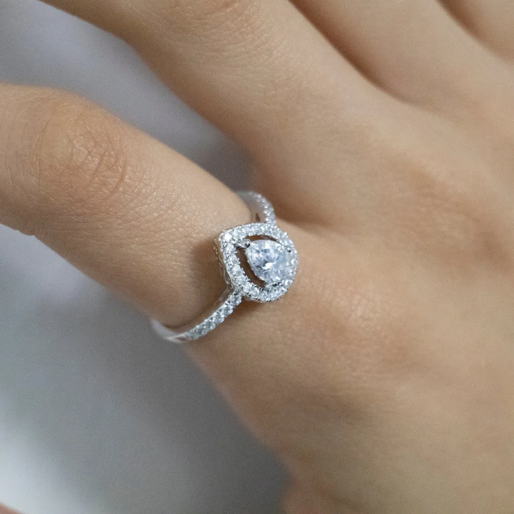 Sterling Silver Zirconia Pear Halo Ring *Resize 1-2 Sizes Up*