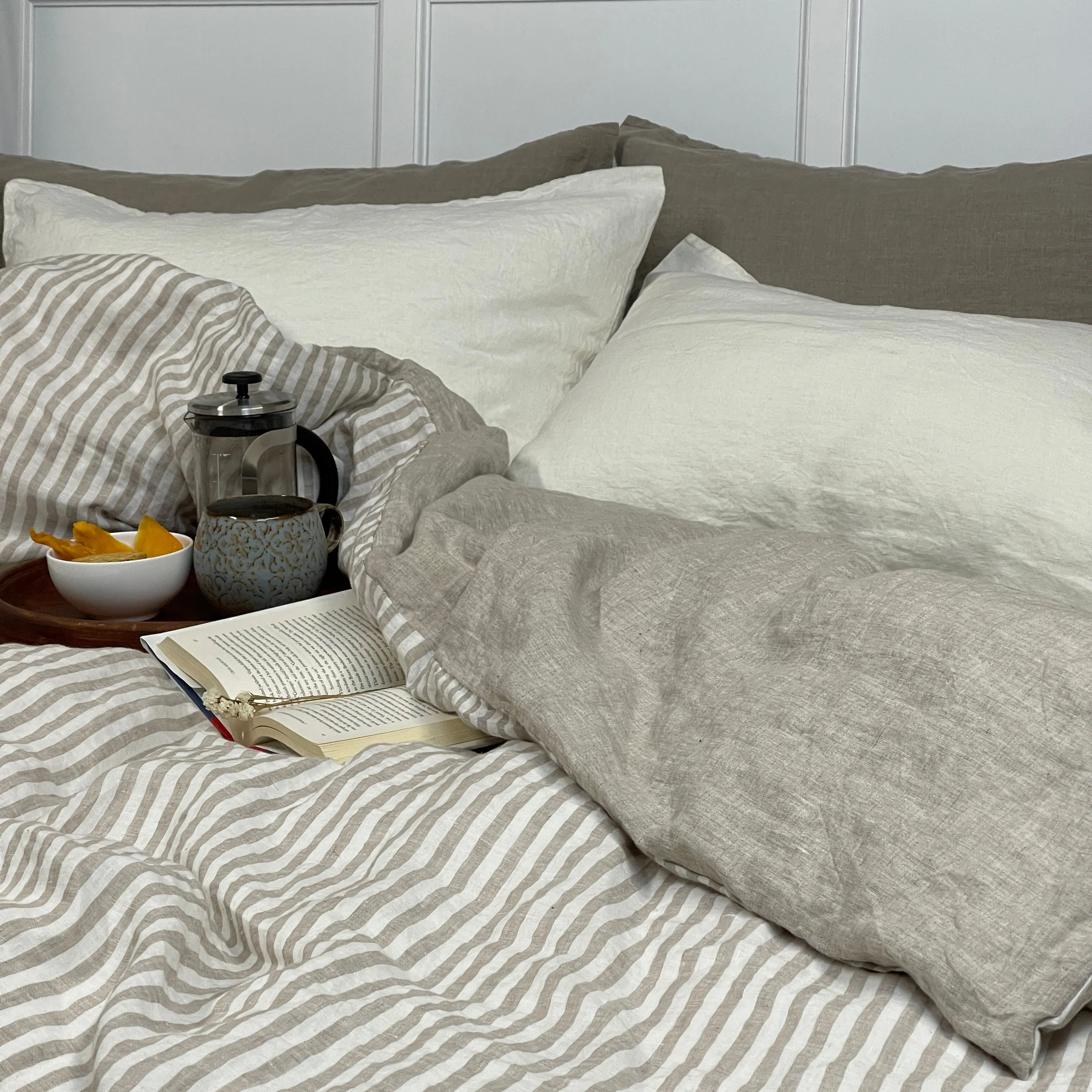 Stripe Greige Flax Duvet Cover