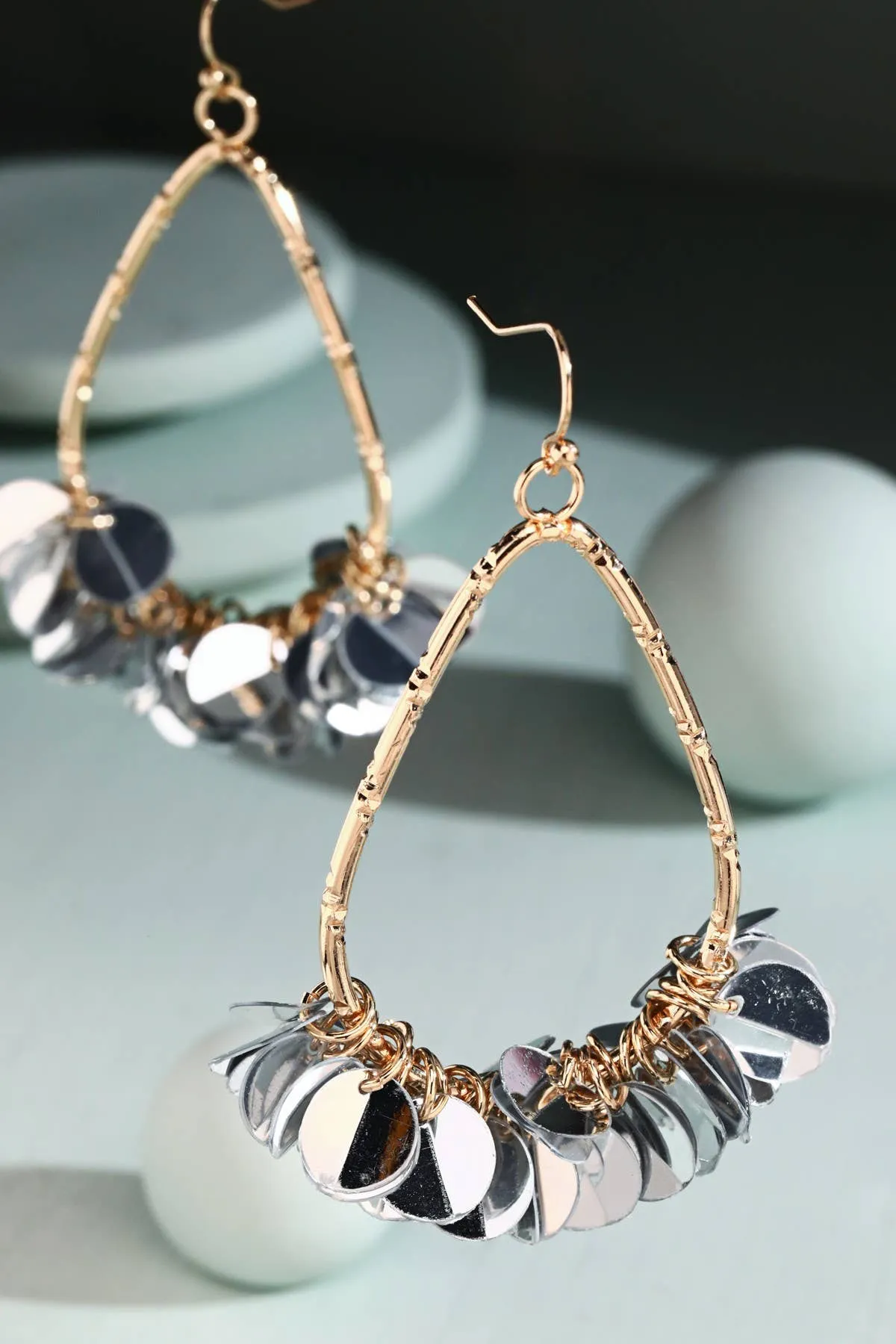 Teardrop-Shaped Sequin Earrings