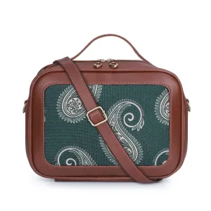 THE CLOWNFISH Abana Polyester and Faux Leather Crossbody Sling bag with Top Handle for Women Party Bag Purse with Adjustable Shoulder Strap and Printed Design for Ladies College Girls (Green)