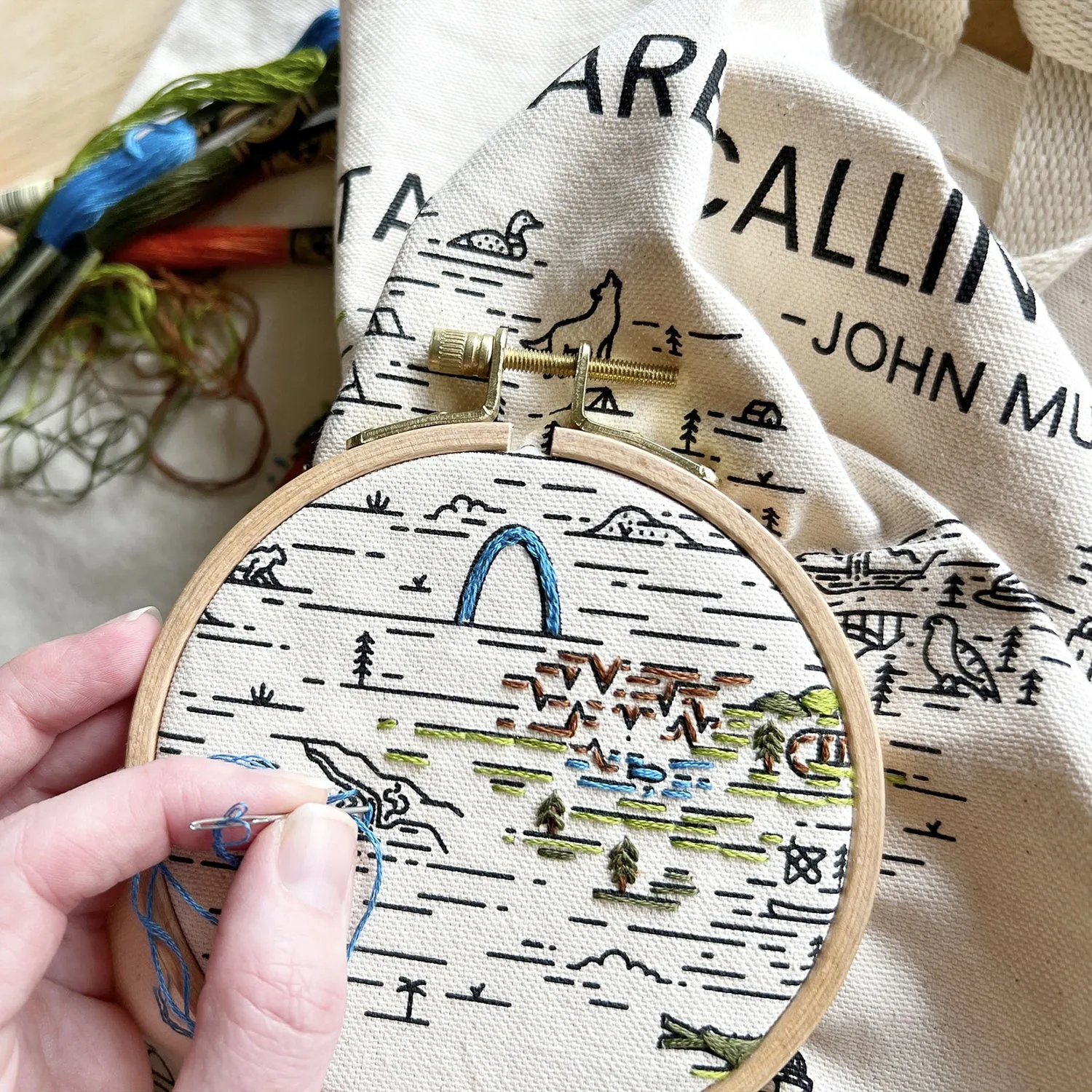 The Mountains Are Calling Embroidery Tote Kit