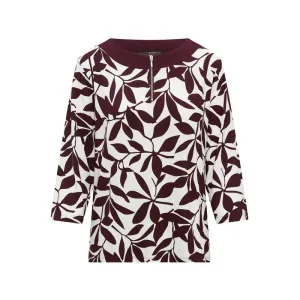 TIGI 14/16 Ivory Monochrome Leaf Print Zip Top