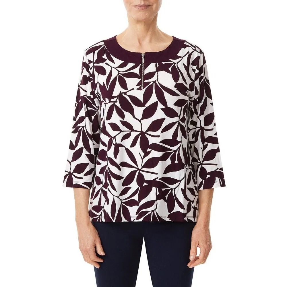TIGI 14/16 Ivory Monochrome Leaf Print Zip Top