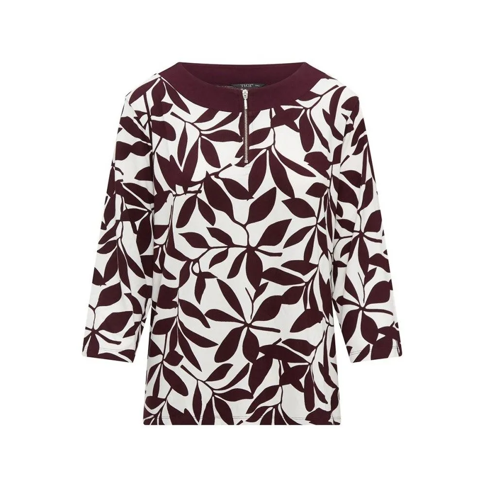 TIGI 14/16 Ivory Monochrome Leaf Print Zip Top