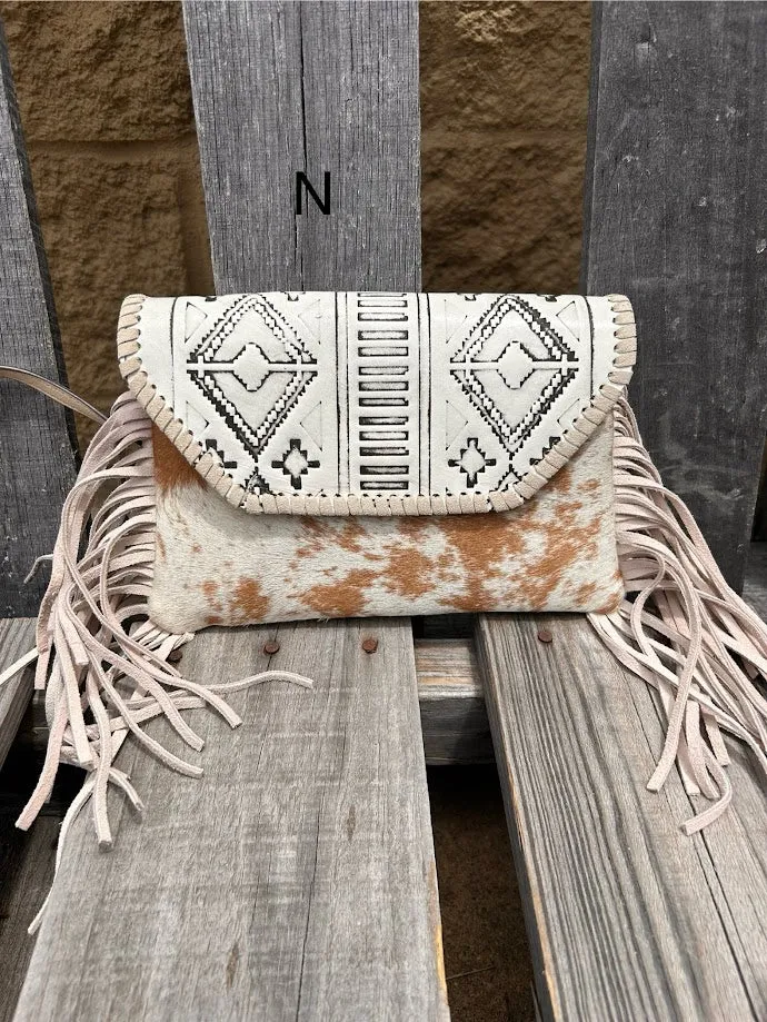 Top Notch Accessories Beige Cowhide Purse With Leather Embossed Flap 3072BG