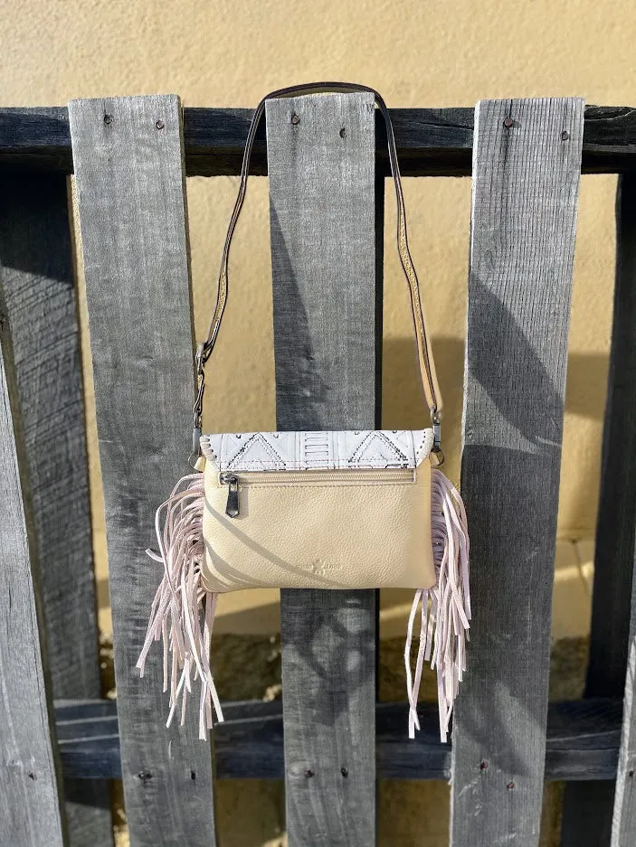 Top Notch Accessories Beige Cowhide Purse With Leather Embossed Flap 3072BG